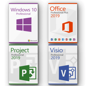 Microsoft Windows 10 Pro + Microsoft Office 2019 Pro Plus + Microsoft Project 2019 Pro + Microsoft Visio 2019 Pro Lizenz für 3 PC