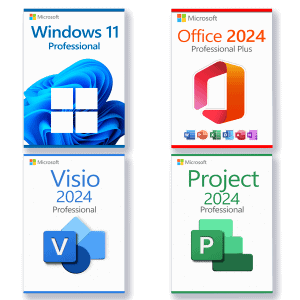 Microsoft Windows 11 Professional + Microsoft Office 2024 Professional Plus + Microsoft Project 2024 Professional + Microsoft Visio 2024 Professional Lizenz für 3 PC